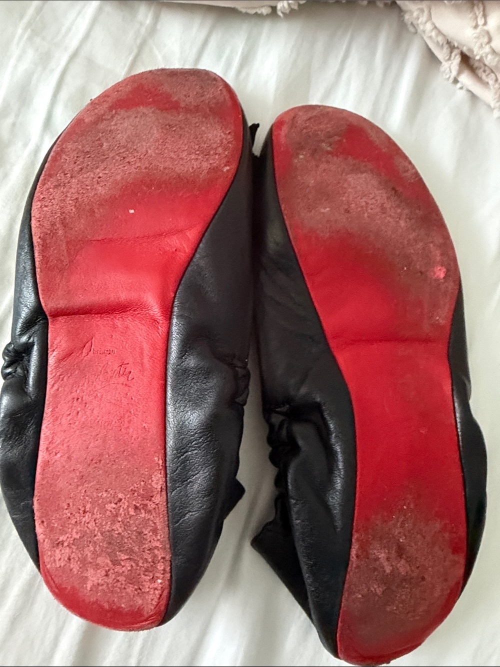 Christian Louboutin Black Leather Bow Ballet Flats with Red Trim - Picture 6 of 13